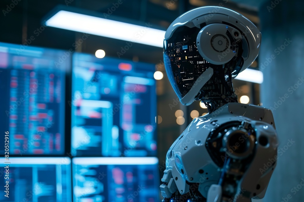 Poster designing an ai system in a modern computer lab concept , ai generated