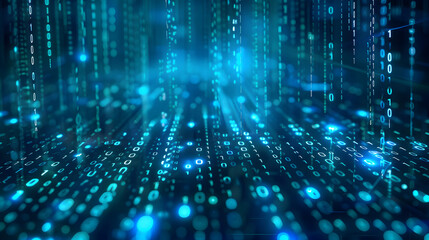 A computer screen with a blue background and a series of blue and white numbers. The numbers are arranged in a grid pattern, with some of them being larger than others. Scene is one of technology