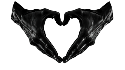 A heart formed by the silhouettes of two hands clasped together, representing unity, support, and companionship against a transparent background