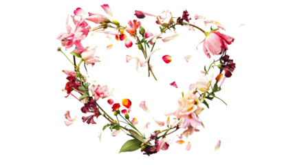 A heart crafted from intertwined ribbons or strings, symbolizing the idea of interconnectedness, attachment, and entwined destinies against a transparent background