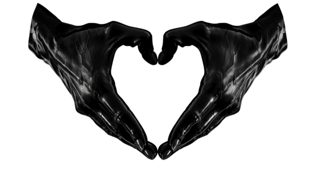 A heart formed by the silhouettes of two hands clasped together, representing unity, support, and companionship against a transparent background - Powered by Adobe