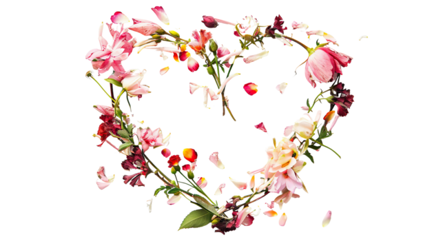 A heart crafted from intertwined ribbons or strings, symbolizing the idea of interconnectedness, attachment, and entwined destinies against a transparent background