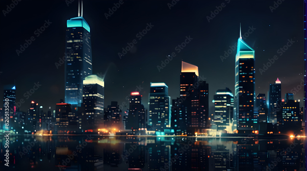 Wall mural modern artistic neon effect urban city or skyscrapers background and futuristic townscapes ai genera