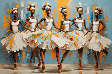 Fototapeta premium 3d illustration of beautiful African American women in white tutu dancing