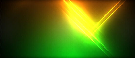 Naklejka premium Neon glowing circle rays, light round lines in the dark, planet style neon wave lines. Energetic electric concept design for wallpaper, banner, background