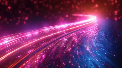 Cosmic Trails: 3D Rendering of Blue-Purple Light in Space Warp