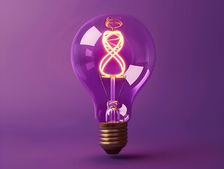 A purple light bulb with a glowing line inside of it