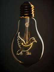 A light bulb with a bird on it. Scene is cheerful and lighthearted