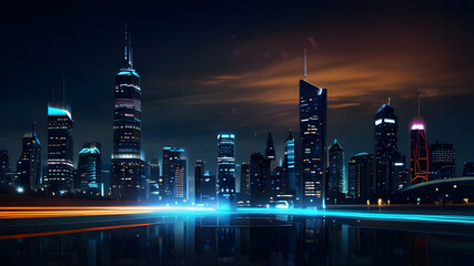 Modern artistic neon effect urban city or skyscrapers background and futuristic townscapes ai generative