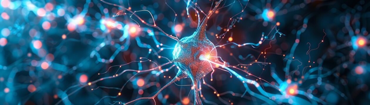The image shows a neuron, which is a type of nerve cell that transmits electrical signals. Neurons are the basic building blocks of the nervous system.