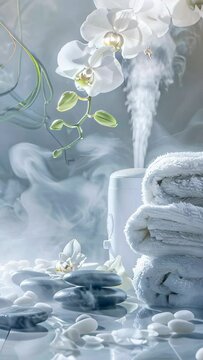 luxurious spa vertical video background with candles, rolled towels, and flowers, serene atmosphere for relaxation and wellness, concept for spa retreats, beauty salons, wellness centers.
