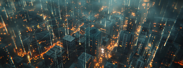 Smart city and abstract dot point connect with line and aesthetic Intricate wave line design, Big data connection technology concept .
