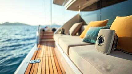 Music speaker are integrated into the luxury yacht hull. Music speaker integrated into the sofa