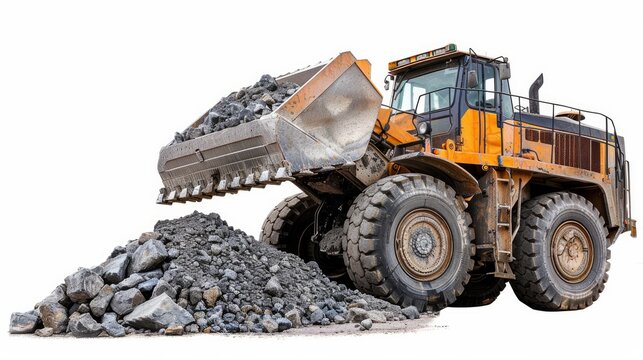 An image of a large front loader moving crushed stone or gravel in a bucket at a construction site.

