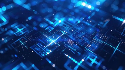 Obraz premium A captivating abstract image featuring a futuristic digital concept with glowing square patterns.