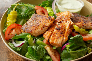 A view of a salmon salad.