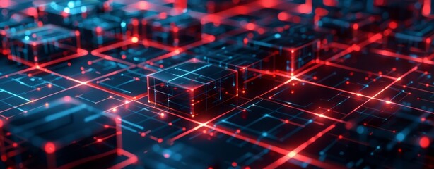 Obraz premium Abstract background with dark blue and red glowing futuristic technology concept