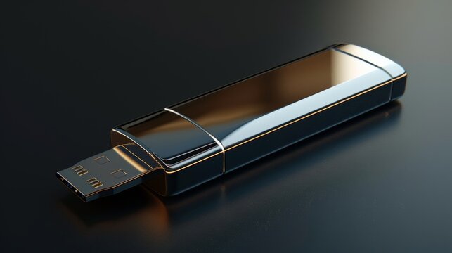 Luxurious flash drive, close-up, isolated on a neutral background, studio lighting enhancing its elegant design, ideal for advertising high-end tech products