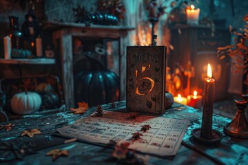 Halloween date marked on the calendar, surrounded by spooky decorations and a mysterious ambiance.