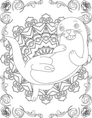Otter on Mandala Coloring Page. Printable Coloring Worksheet for Adults and Kids. Educational Resources for School and Preschool. Mandala Coloring for Adults