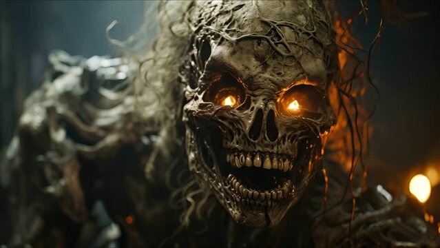 Halloween horror of a zombie walking in scene horror