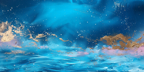 Abstract Fluid Art with Blue, Pink, and Gold Colors - Ideal for Modern Art, Abstract Design, and Creative Decor