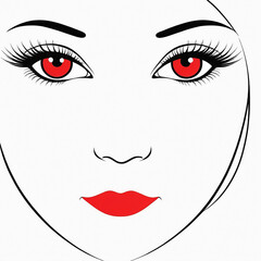 Womans face with red eyes