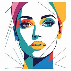 Womans face with colorful lines