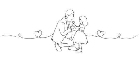 Happy father's day line art style vector. Illustration vector of father and daughter for father's day. Father and little kid line art vector illustration eps 10