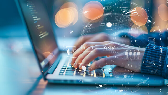 Digital workspace with artificial intelligence elements, Futuristic office environment