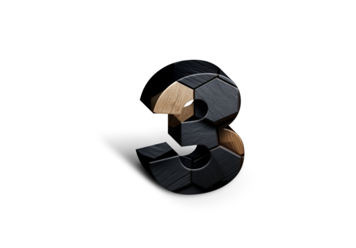 3d Wood Numbers, Alphabet Number Three made of wood material, high-resolution image of 3d font, ready to use for graphic design purposes	
