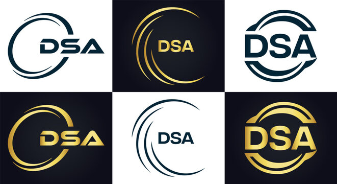 DSA logo. D S A design. White DSA letter. DSA, D S A letter logo design. D S A letter logo design in FIVE, FOUR, THREE, style. letter logo set in one artboard. D S A letter logo vector design.	
