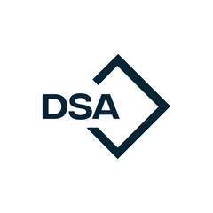 DSA logo. D S A design. White DSA letter. DSA, D S A letter logo design. D S A letter logo design in FIVE, FOUR, THREE, style. letter logo set in one artboard. D S A letter logo vector design.	
