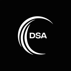 DSA logo. D S A design. White DSA letter. DSA, D S A letter logo design. D S A letter logo design in FIVE, FOUR, THREE, style. letter logo set in one artboard. D S A letter logo vector design.	
