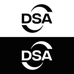 DSA logo. D S A design. White DSA letter. DSA, D S A letter logo design. D S A letter logo design in FIVE, FOUR, THREE, style. letter logo set in one artboard. D S A letter logo vector design.	
