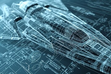 Intricate blueprints of a futuristic spaceship concept, Ai generated