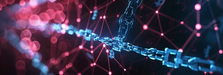 A modern digital background with blockchain symbols and cryptographic keys arranged in a geometric pattern, leaving a clear area on the top for overlaying market-driven text or graphics