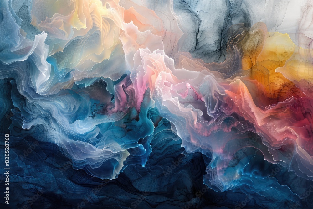 Wall mural layers of translucent hues overlapping like whispers of a dream, creating a mesmerizing tapestry of 