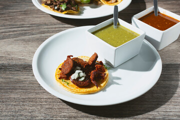 A view of a chorizo street taco.