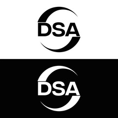 DSA logo. D S A design. White DSA letter. DSA, D S A letter logo design. D S A letter logo design in FIVE, FOUR, THREE, style. letter logo set in one artboard. D S A letter logo vector design.	
