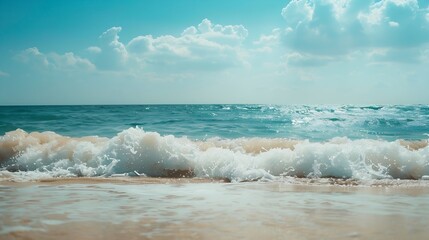 Fototapeta premium Nature landscape view of beautiful tropical beach and sea in sunny day Beach sea space area : Generative AI