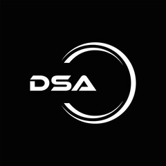 DSA logo. D S A design. White DSA letter. DSA, D S A letter logo design. D S A letter logo design in FIVE, FOUR, THREE, style. letter logo set in one artboard. D S A letter logo vector design.	
