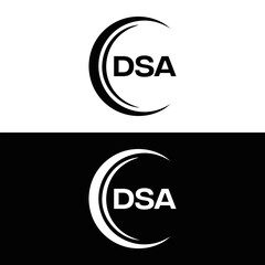 DSA logo. D S A design. White DSA letter. DSA, D S A letter logo design. D S A letter logo design in FIVE, FOUR, THREE, style. letter logo set in one artboard. D S A letter logo vector design.	
