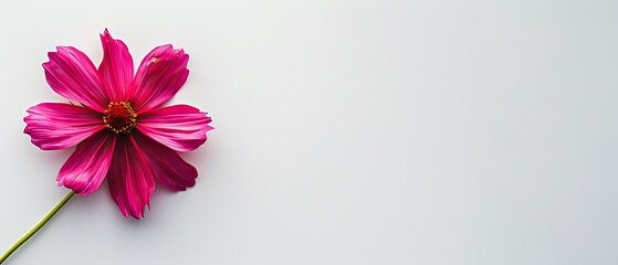 Cosmos flower with ample copyspace on white background