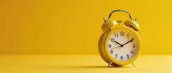 Classic alarm clock with ample copyspace on yellow background