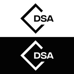 DSA logo. D S A design. White DSA letter. DSA, D S A letter logo design. D S A letter logo design in FIVE, FOUR, THREE, style. letter logo set in one artboard. D S A letter logo vector design.	
