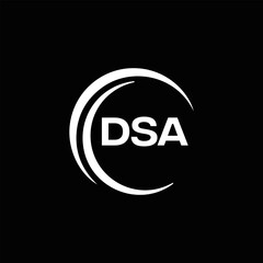 DSA logo. D S A design. White DSA letter. DSA, D S A letter logo design. D S A letter logo design in FIVE, FOUR, THREE, style. letter logo set in one artboard. D S A letter logo vector design.	
