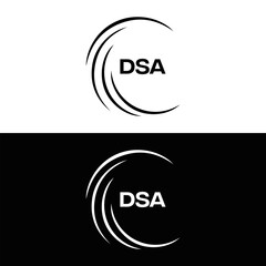 DSA logo. D S A design. White DSA letter. DSA, D S A letter logo design. D S A letter logo design in FIVE, FOUR, THREE, style. letter logo set in one artboard. D S A letter logo vector design.	

