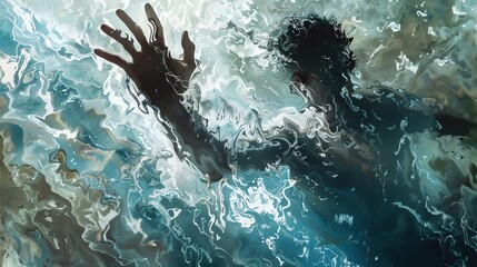 Crystalclear picture expressing anger and stress, person facing left with defensive gesture, right arm raised protectively, heightened tension, Midjourney AI art