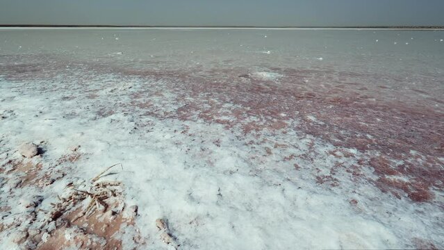 Tunisian Sahara Desert - salt lake of Sebkhet El Melah (Lac sale de Zarzis). High quality 4k footage